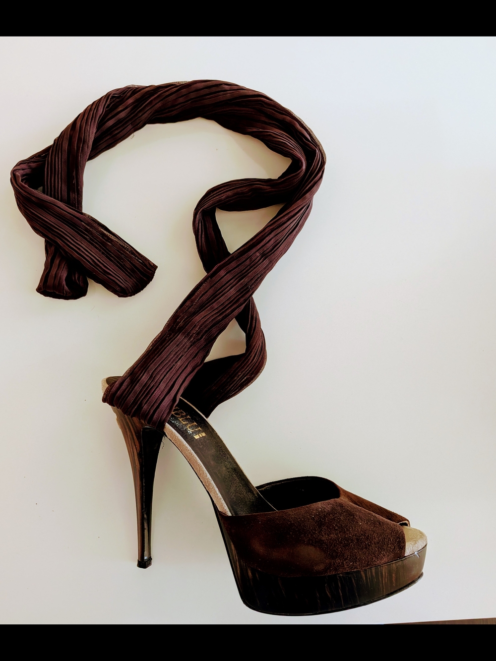 Suede Brown Platform Ankle-Tie High Heels